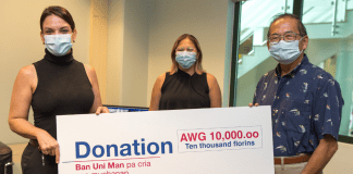 Aruba Bank ta haci donacion di 10 mil florin na Fundacion Ban Uni Man pa Cria Nos Muchanan