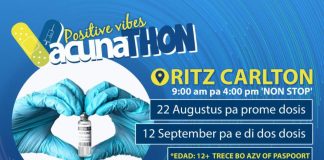Vacunathon #3 ta Awe Diadomingo 22 di augustus 2021 na Ritz Carlton!