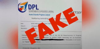 DPL a haci denuncia di falsificacion di documento oficial di Gobierno di Aruba