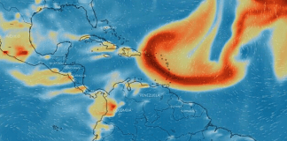 Un nubia di Dioxido di azufre for di Volcan “La palma” bay pasa riba Venezuela y Aruba