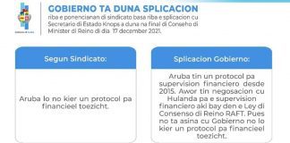 Aruba tin un protocol pa supervision financiero desde aña 2015 y awor ta negosha pa esaki bay den e Ley di Consenso di Reino RAFT
