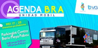 For di mei 17 te cu mei 20, e Unidad Mobil di Vacunacion BRA lo ta staciona na e parkinglot di Centro di Barrio Playa Pabou