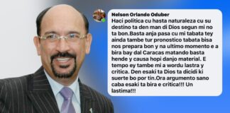 Ex Prome Minister Nel Oduber cu mensahe pa tur cu kier haci politica cu mal tempo