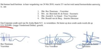 Den 2 aña Mike de Meza a pluma lotto; Credit Card di 10 mil dollar pa tur miembro di bestuur