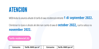 ANUNCIO IMPORTANTE TOCANTE AHUSTE DI TARIFA DI AWA