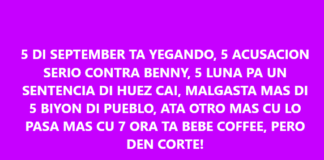 Parlamentario Marco Berlis a informa; 5 DI SEPTEMBER TA YEGANDO, 5 ACUSACION SERIO CONTRA BENNY SEVINGER