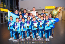 MINISTER ENDY CROES A RICIBI E ATLETANAN DI GIHAE GYMNASTICS CU A REGRESA ARUBA CU 55 MEDAYA Y 11 TROFEO.