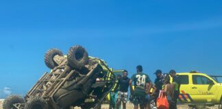 Turista Colombiana manehando UTV cu 3 pasahero aden a bolter pabao di Bushiribana na Noordkant