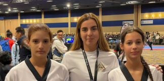 Monica Pimentel Coach di Taekwondo Team Aruba a yega for di Las Vegas.