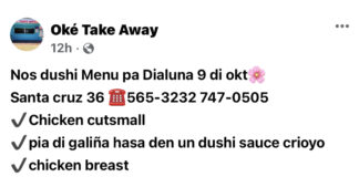 Menu di Oke Take Away pa dialuna 9 Oct