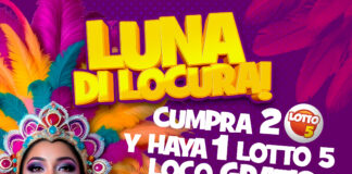 Luna di Locura cu Lotto 5 Carnaval Edition! Cu cada 2 Lotto 5 riba e mesun ticket, ricibi 1 Lotto 5 loco extra completamente gratis!