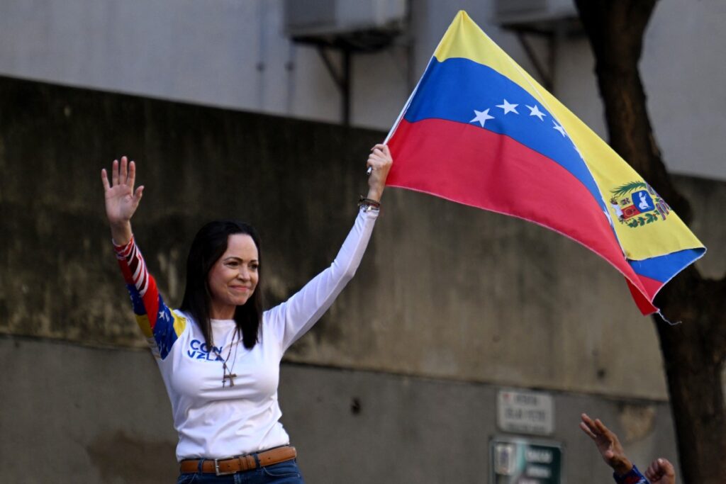 A detene Maria Corina Machado memey di protesta p'e libertad di