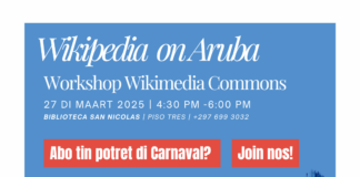 Wikipedia on Aruba cu tayer di Wikimedia Commons na Biblioteca San Nicolas