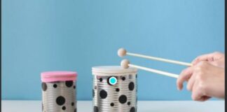 Traha un instumento recicla cu bliki, carton, foam, lijm y otro material