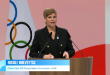 Como presidente di e comision di coordinacion pa Weganan Olimpico Los Angeles 2028: Nicole Hoevertsz ta hiba palabra na e “Olympic Winter Games Milano Cortina 2026”