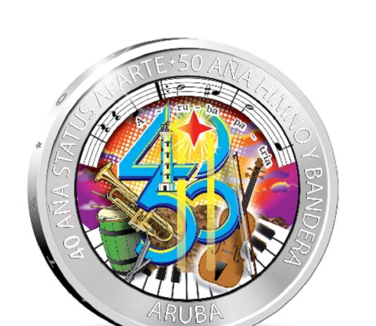 Banco Central di Aruba (BCA) ta informa cu e moneda conmemorativo di plata di 5 Florin “40 aña Status Aparte y 50 aña Himno y Bandera” ta obtenibel desde 17 di maart 2026 na BCA