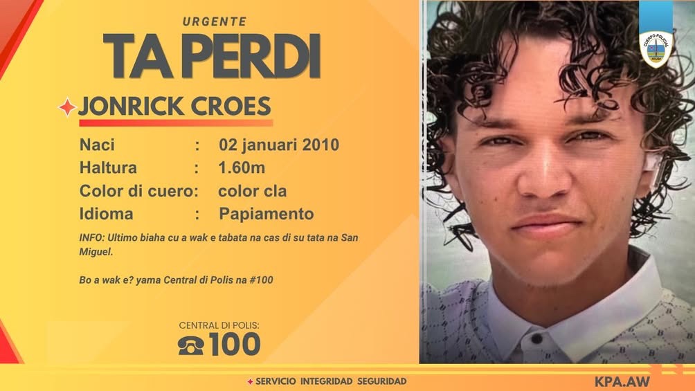 Urgente! Polis ta pidi buskeda di Jonrick Croes