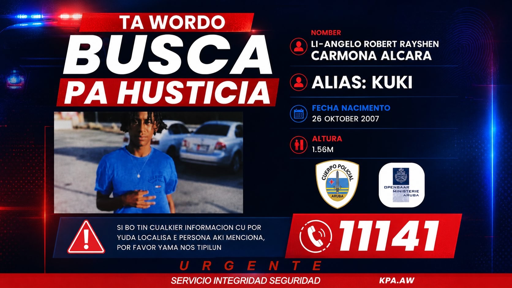 Asesino di Rayden Kock ta fugitvo: ta pidi buskeda