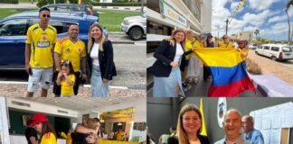 Parlamentario Jennifer Arends-Reyes a bishita centro di votacion presidencial di Colombia