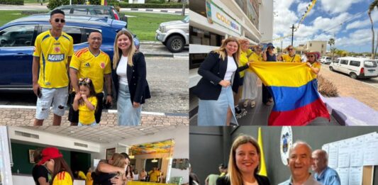 Parlamentario Jennifer Arends-Reyes a bishita centro di votacion presidencial di Colombia
