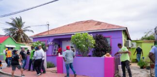 Bernhardstraat atrobe ta sigui briya: Dos famia contento cu mas di un docena di boluntario a bin verf nan cas: Comunidad, solidaridad y orguyo den accion