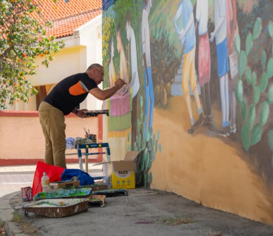 Artista Elvis Tromp ta bolbe duna color na Sunrise City 12 aƱa despues