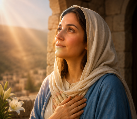 ”Pasobra El a mira ami, su sirbido humilde, cu bon wowo. For di awor tur generacion lo yama mi feliz, pa motibo di e cosnan grandi cu Dios poderoso a haci pa mi. Su nomber ta santo!” Lucas 1, 48-49