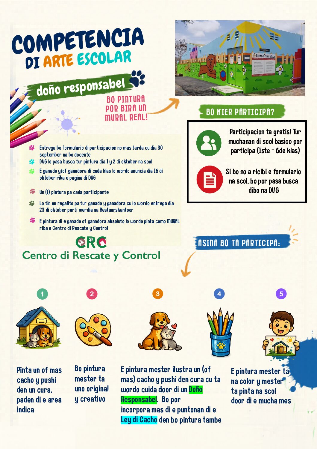 DVG ta lansa competencia di arte escolar pa promove doño di mascota responsabel
