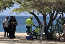 Homber riba beach ta trompica cay y keda herida, cu aparentemente sla na cabes