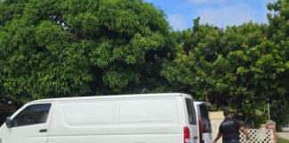 Dilanti Hooiberg Supermarket un Van a reverse bay dal riba un auto ‎