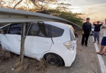 Tire a rementa den careda y chauffeur a perde control bay dal vangrails resultando herida