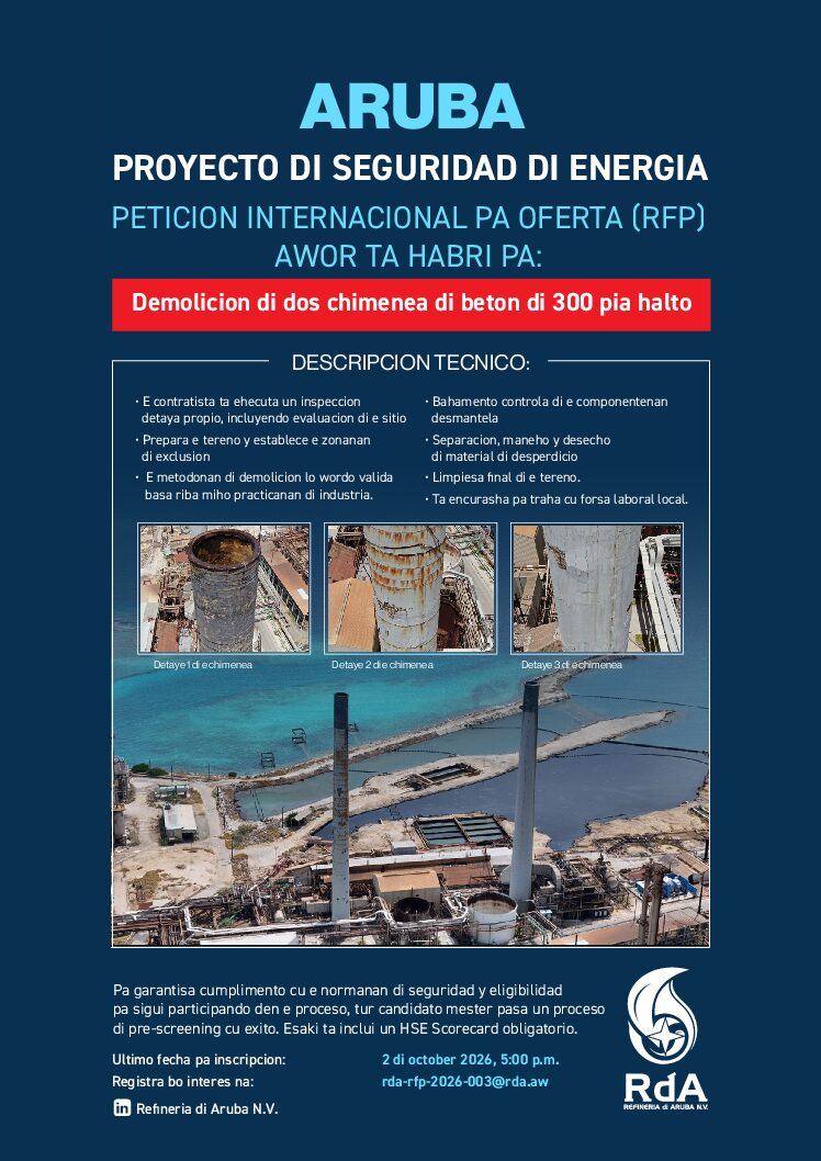 Refineria di Aruba ta habri RFP internacional paĀ demolicion di dos chimenea di betonĀ