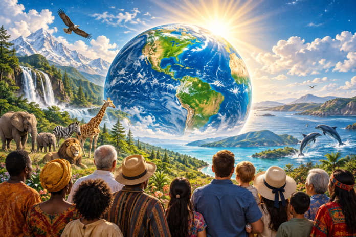 Global Unity Beneath a Radiant Earth