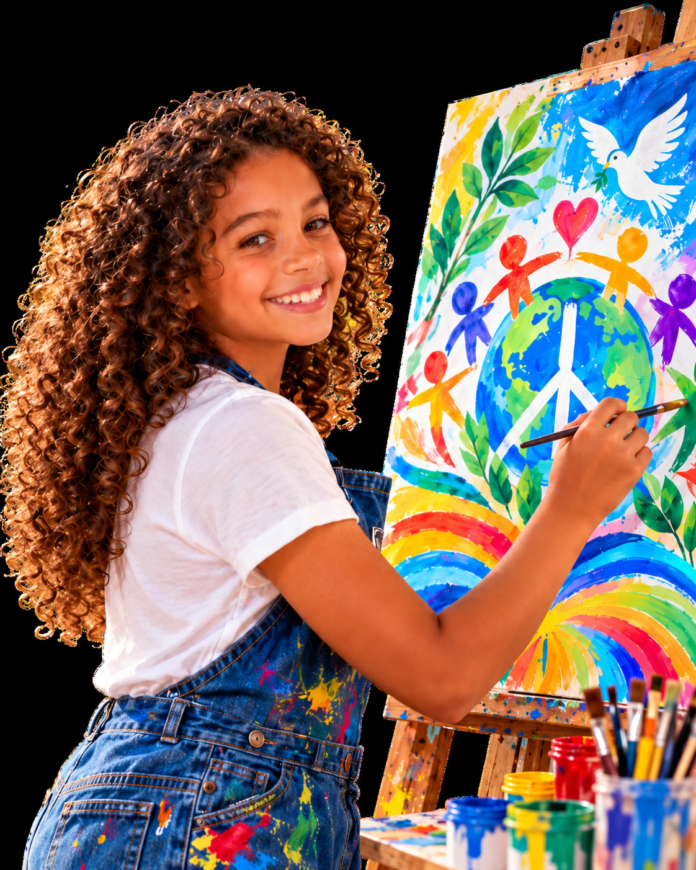 Smiling Girl Painting a Peaceful World