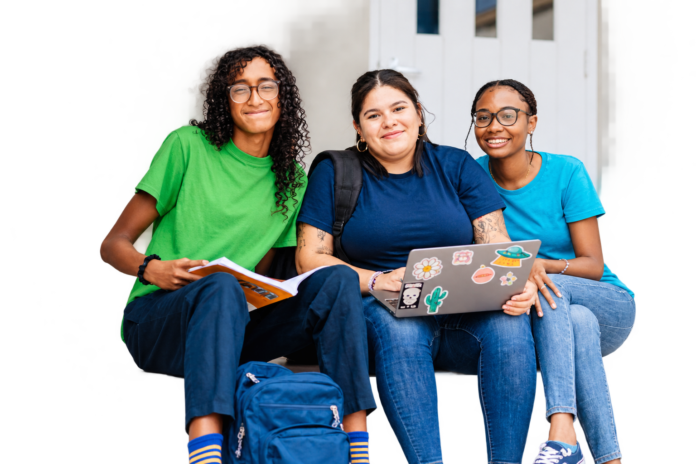 Smiling Students Studying Together on Steps