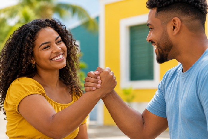Sunlit Tropical Friendship Handshake
